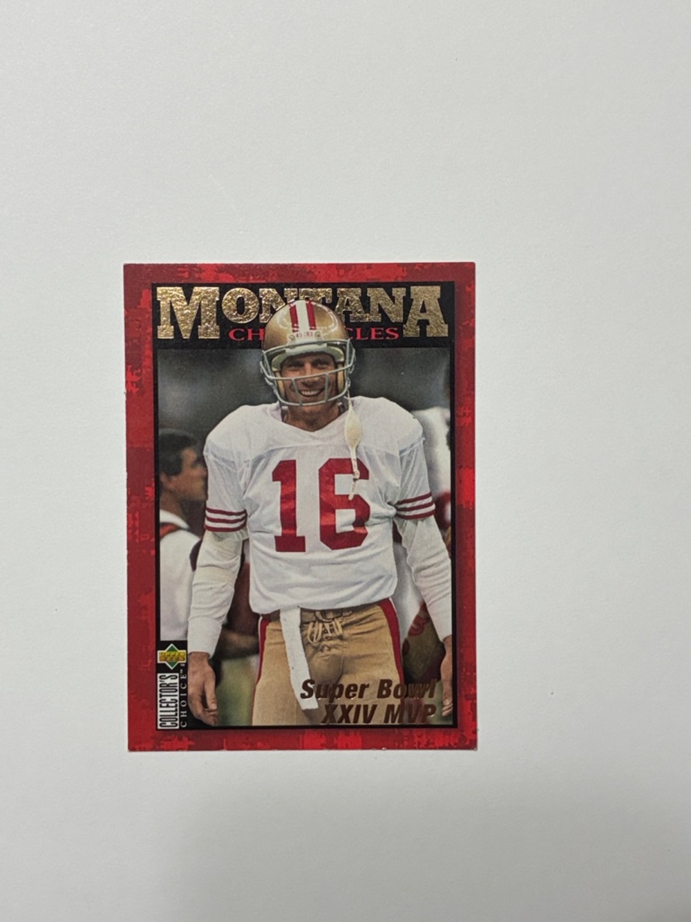Joe Montana #16 Football Card - Red, Gold, White